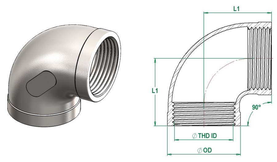 3/8" BSP Elbow 90° 316 Stainless Steel 150LB Pipe Fitting 